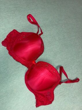 Victoria’s Secret Dream Angels 36C lined Demi-bra red with lace and rhinestones